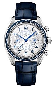 Omega Speedmaster Two Counters Chronoscope Chronograph 43mm Steel Silver Dial Leather Strap 329.33.43.51.02.001