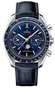 Omega Speedmaster Two Counters Moonphase 44.25mm Steel Blue Dial Leather Strap 304.33.44.52.03.001
