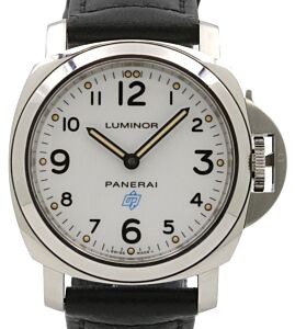 Panerai PAM 630 Luminor Base Logo Stainless Steel White Arabic Dial & Smooth Domed Bezel Leather Strap - PRE-OWNED