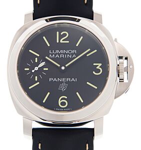 Panerai Luminor Logo Steel 44mm Black Dial Leather Strap PAM00776