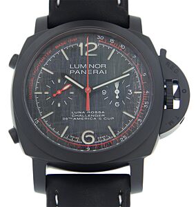 Panerai Luminor Luna Rossa Chrono Flyback Black Ceramic 44mm Dark Grey Dial Leather Strap PAM01037