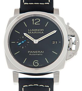 Panerai Luminor Marina Steel 42mm Black Dial Leather Strap PAM02392
