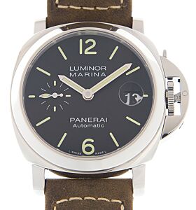 Panerai Luminor Steel 40mm Black Dial Leather Strap PAM01048