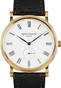 Patek Philippe 5119J-001 Calatrava 36mm White Roman Hobnail Yellow Gold Leather - PRE-OWNED