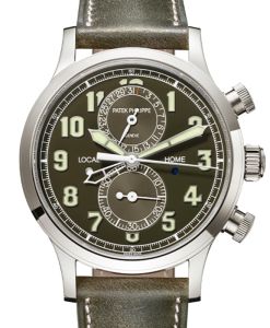 Patek Philippe Complications Calatrava Pilot Travel Time Chronograph White Gold Khaki Green Dial 5924G-010 - BRAND NEW