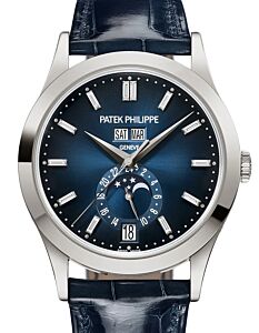 Patek Philippe Complications Annual Calendar Moon Phases White Gold Blue Baguette Diamond Dial 5396G-017