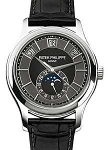 Patek Philippe Complications Day-Date Moon Phase Black Slate Index Dial 5205G-010