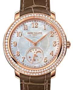 Patek Philippe Complications Diamond Ribbon Joaillerie Moon Phase Manual Winding Rose Gold Diamond Bezel 33.3mm White Mother of Pearl Dial Alligator Leather Strap 4968R-001 - BRAND NEW