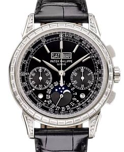 Patek Philippe Grand Complications Chronograph Perpetual Calendar Joaillerie Platinum Diamond Baguette Black 5271P-010