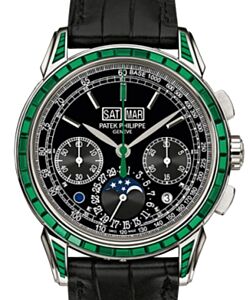 Patek Philippe Grand Complications Perpetual Calendar Moon Phases Chronograph Platinum Emerald Black 5271/13P-001