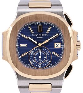 Patek Philippe Nautilus Chronograph Date Rose Gold/Steel Blue Dial 5980/1AR - PRE-OWNED