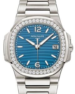 Patek Philippe Nautilus Quartz White Gold/Diamonds Azure Blue Dial Bracelet 7010/1G-013