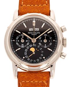 Patek Philippe White Gold Perpetual Calendar Chronograph Black Dial 3970E