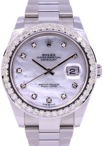 Rolex Datejust 41 White Gold/Steel White Mother of Pearl Diamond Dial Custom Diamond Bezel Oyster Bracelet 126334 - BRAND NEW