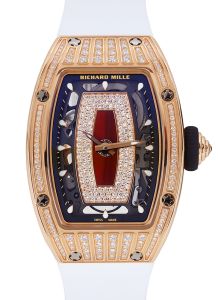 Richard Mille Lady Rose Gold Medium Set Diamond Jasper Dial White Rubber RM 07-01 - BRAND NEW