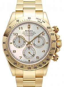 Rolex Daytona Yellow Gold White Mother Of Pearl Arabic Dial 116528
