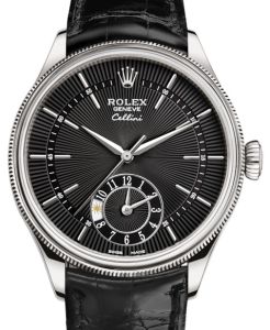 Rolex Cellini Dual Time White Gold Black Dial & Strap 50529
