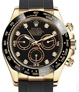 Rolex Daytona Yellow Gold Black Diamond Dial Oysterflex Rubber Bracelet 116518LN - PRE-OWNED