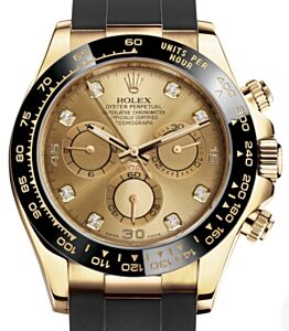 Rolex Daytona Yellow Gold Champagne Diamond Dial Oysterflex Rubber Bracelet 116518LN - BRAND NEW