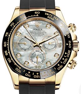 Rolex Daytona Yellow Gold White Mother Of Pearl Diamond Dial Oysterflex Rubber Bracelet 116518LN - BRAND NEW