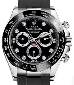Rolex Daytona White Gold Black Diamond Dial Oysterflex Rubber Bracelet 116519LN - BRAND NEW
