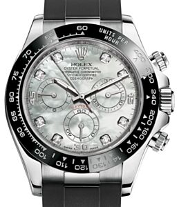 Rolex Daytona White Gold White Mother Of Pearl Diamond Dial Oysterflex Rubber Bracelet 116519LN - BRAND NEW