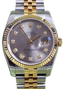 Rolex Datejust 36 116233-GRYDFJ Grey Diamond Fluted Yellow Gold Stainless Steel Jubilee