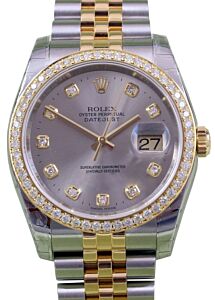 Rolex Datejust 36 Yellow Gold & Stainless Steel Silver Diamond Dial & Bezel 116233 - PRE-OWNED
