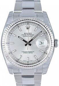 Rolex Datejust 36 116234-SLVSFO Silver Index Fluted White Gold Stainless Steel Oyster BRAND NEW