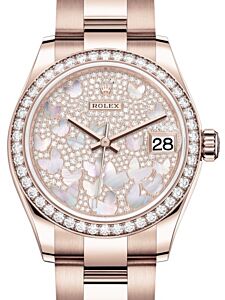 Rolex Datejust 31 Lady Midsize Rose Gold Diamond Pave Mother of Pearl Butterfly Dial & Diamond Bezel Oyster Bracelet 278285RBR - BRAND NEW
