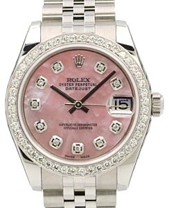 Rolex Datejust 31 Lady Steel Pink Mother of Pearl Diamond Dial & Bezel (CUSTOM) Jubilee Bracelet 278240 (278384RBR)