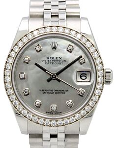 Rolex Datejust 31 Lady Midsize White Gold/Steel Factory White Mother of Pearl Diamond Dial & Diamond Bezel Jubilee Bracelet 178384 - PRE-OWNED