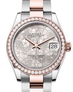 Rolex Datejust 31 Rose Gold/Steel Silver Floral Motif Diamond Dial & Diamond Bezel Oyster Bracelet 278381RBR - BRAND NEW