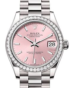 Rolex Datejust 31 White Gold Pink Index Dial & Diamond Bezel President Bracelet 278289RBR - BRAND NEW