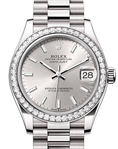 Rolex Datejust 31 White Gold Silver Index Dial & Diamond Bezel President Bracelet 278289RBR - BRAND NEW