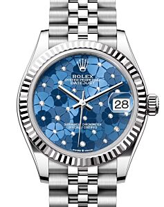 Rolex Datejust 31 White Gold/Steel Azzurro Blue Floral Motif Diamond Dial & Fluted Bezel Jubilee Bracelet 278274 - BRAND NEW