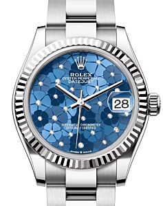 Rolex Datejust 31 White Gold/Steel Azzurro Blue Floral Motif Diamond Dial & Fluted Bezel Oyster Bracelet 278274 - BRAND NEW