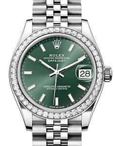 Rolex Datejust 31 White Gold/Steel Mint Green Index Dial & Diamond Bezel Jubilee Bracelet 278384RBR - BRAND NEW