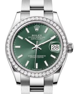 Rolex Datejust 31 White Gold/Steel Mint Green Index Dial & Diamond Bezel Oyster Bracelet 278384RBR - BRAND NEW
