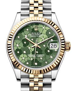 Rolex Datejust 31 Yellow Gold/Steel Olive Green Floral Motif Diamond Dial & Fluted Bezel Jubilee Bracelet 278273 - BRAND NEW