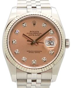 Rolex Datejust 36 White Gold/Steel Pink Diamond Dial & Fluted Bezel Jubilee Bracelet 116234 - PRE-OWNED