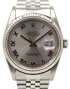 Rolex Datejust 36 16234 Silver Roman Fluted White Gold Stainless Steel Jubilee - PRE-OWNED