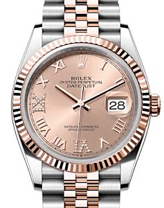 Rolex Datejust 36 Rose Gold/Steel Rose Roman Diamond VI Dial & Fluted Bezel Jubilee Bracelet 126231 - BRAND NEW