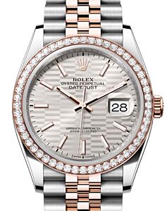 Rolex Datejust 36 Rose Gold/Steel Silver Fluted Motif Dial Diamond Bezel Jubilee Bracelet 126281RBR - BRAND NEW