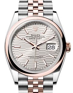 Rolex Datejust 36 Rose Gold/Steel Silver Fluted Motif Dial Domed Bezel Jubilee Bracelet 126201 - BRAND NEW