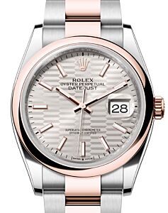 Rolex Datejust 36 Rose Gold/Steel Silver Fluted Motif Dial Domed Bezel Oyster Bracelet 126201 - BRAND NEW