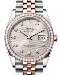 Rolex Datejust 36 Rose Gold/Steel Silver Fluted Motif Diamond Dial & Diamond Bezel Jubilee Bracelet 126281RBR - BRAND NEW