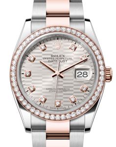 Rolex Datejust 36 Rose Gold/Steel Silver Fluted Motif Diamond Dial & Diamond Bezel Oyster Bracelet 126281RBR - BRAND NEW
