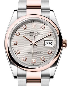 Rolex Datejust 36 Rose Gold/Steel Silver Fluted Motif Diamond Dial & Domed Bezel Oyster Bracelet 126201 - BRAND NEW