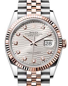 Rolex Datejust 36 Rose Gold/Steel Silver Fluted Motif Diamond Dial & Fluted Bezel Jubilee Bracelet 126231 - BRAND NEW